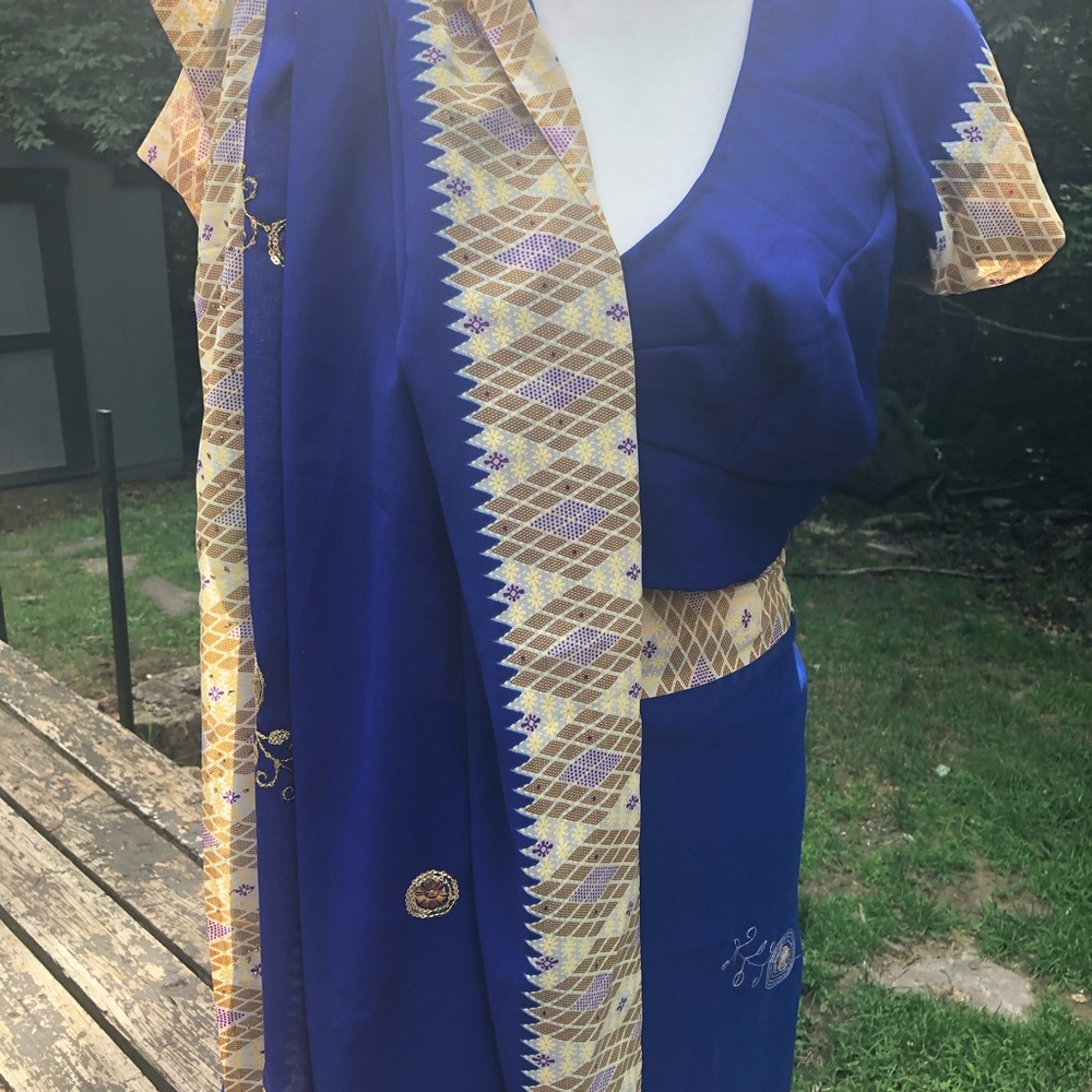 Royal blue sari